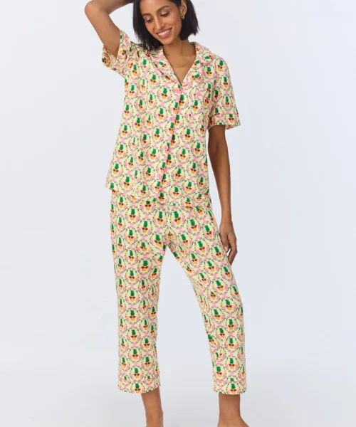 Pinacoolada Short Sleeve Classic Stretch Jersey Cropped PJ Set -Bedheadpjs Pajama Shop 14 BH270095 1238B PINACOOLADA 446 1