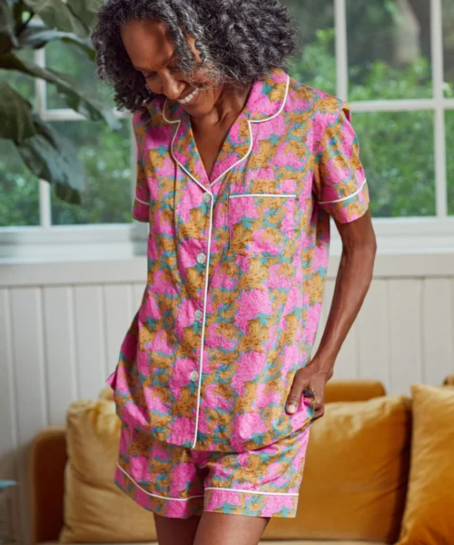Laura's Reverie Short Sleeve Classic Woven Cotton Tana Lawn® Shorty PJ Set Made With Liberty Fabrics