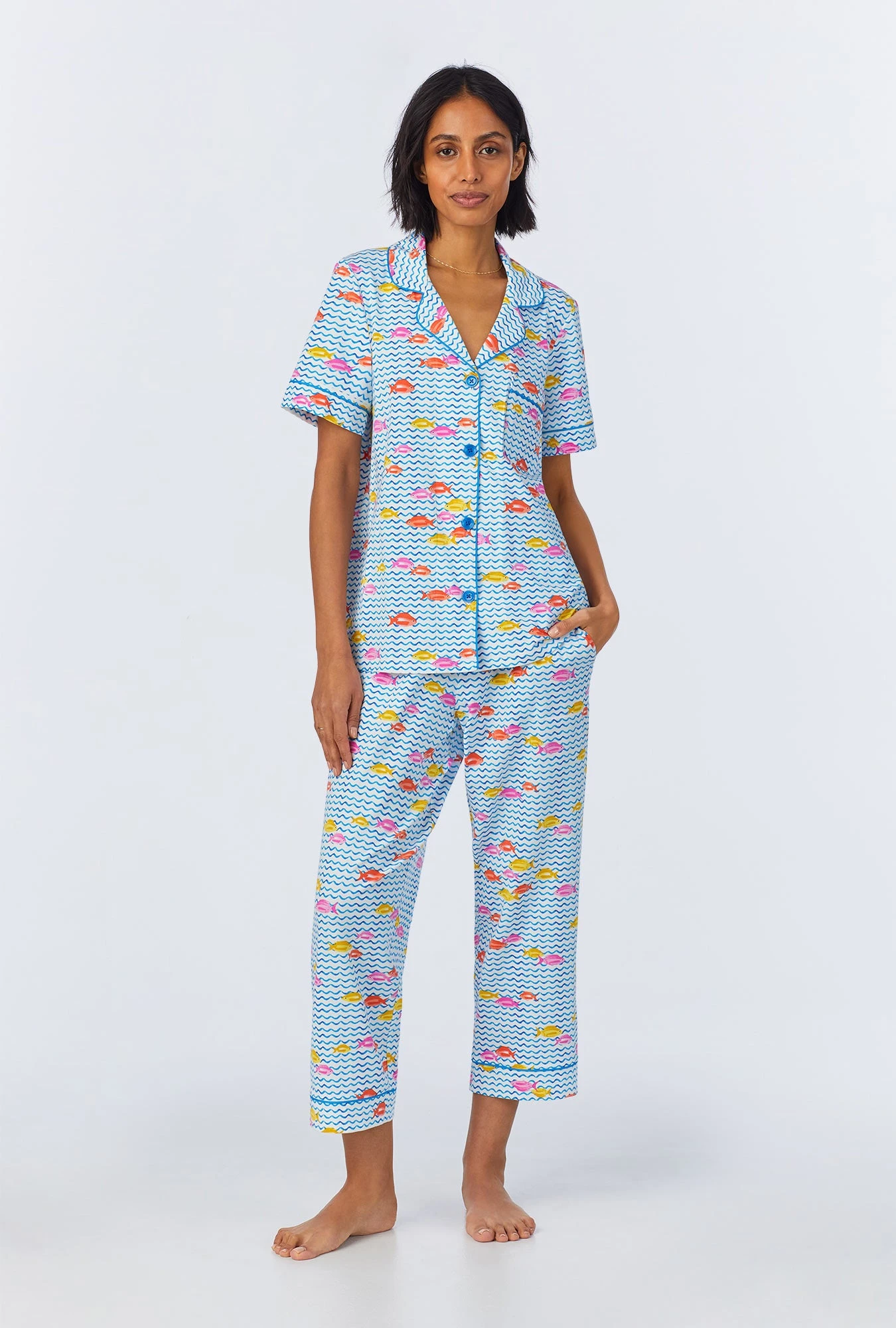 Marina Grande Short Sleeve Classic Stretch Jersey Cropped PJ Set 2 Marina Grande Short Sleeve Classic Stretch Jersey Cropped PJ Set - Image 2