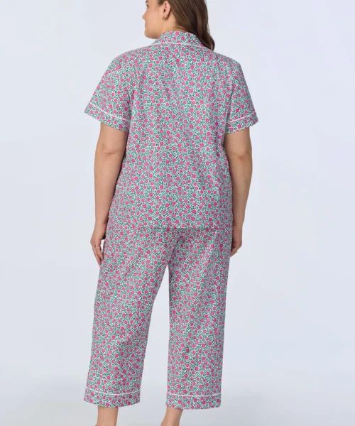 Petite Petunias Short Sleeve Classic Woven Cotton Poplin Cropped PJ Set -Bedheadpjs Pajama Shop 18 plus size BH270096 1243B PETITE PETUNIAS 180 3