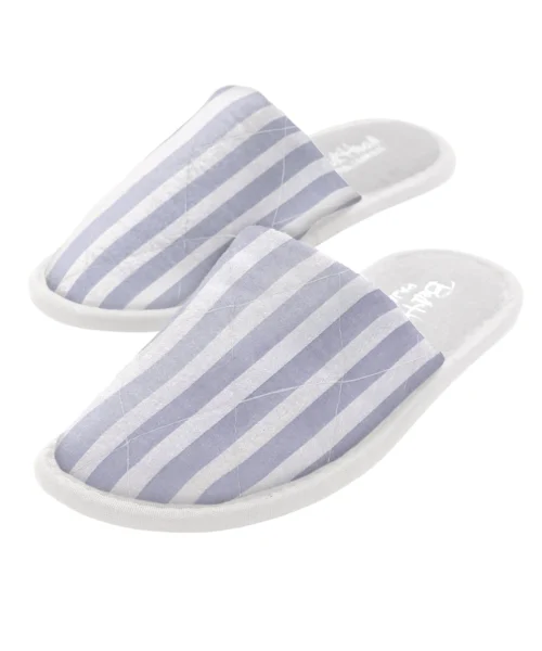 Blue 3D Stripe French Terry Lined Woven Cotton Unisex Slippers