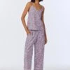 Petite Petunias Cami Woven Cotton Poplin Cropped PJ Set