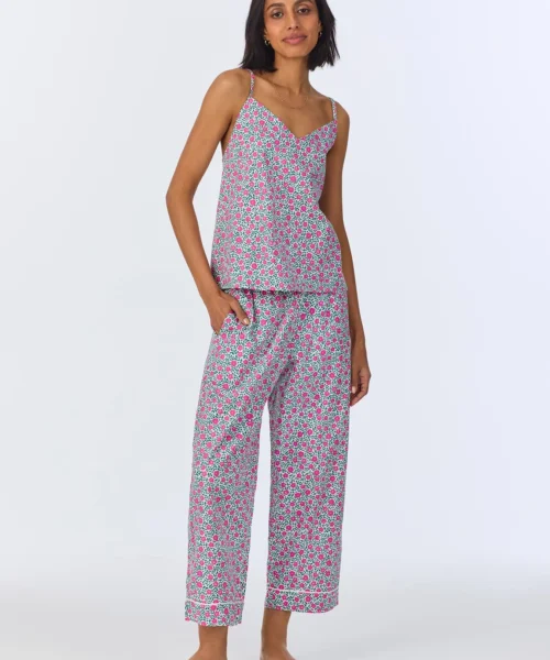 Petite Petunias Cami Woven Cotton Poplin Cropped PJ Set