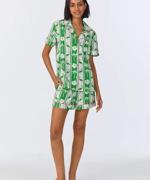 Aloha Stripe Short Sleeve Classic Woven Cotton Poplin Shorty PJ Set