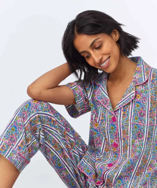 Bel Fiore Short Sleeve Classic Stretch Jersey Cropped PJ Set