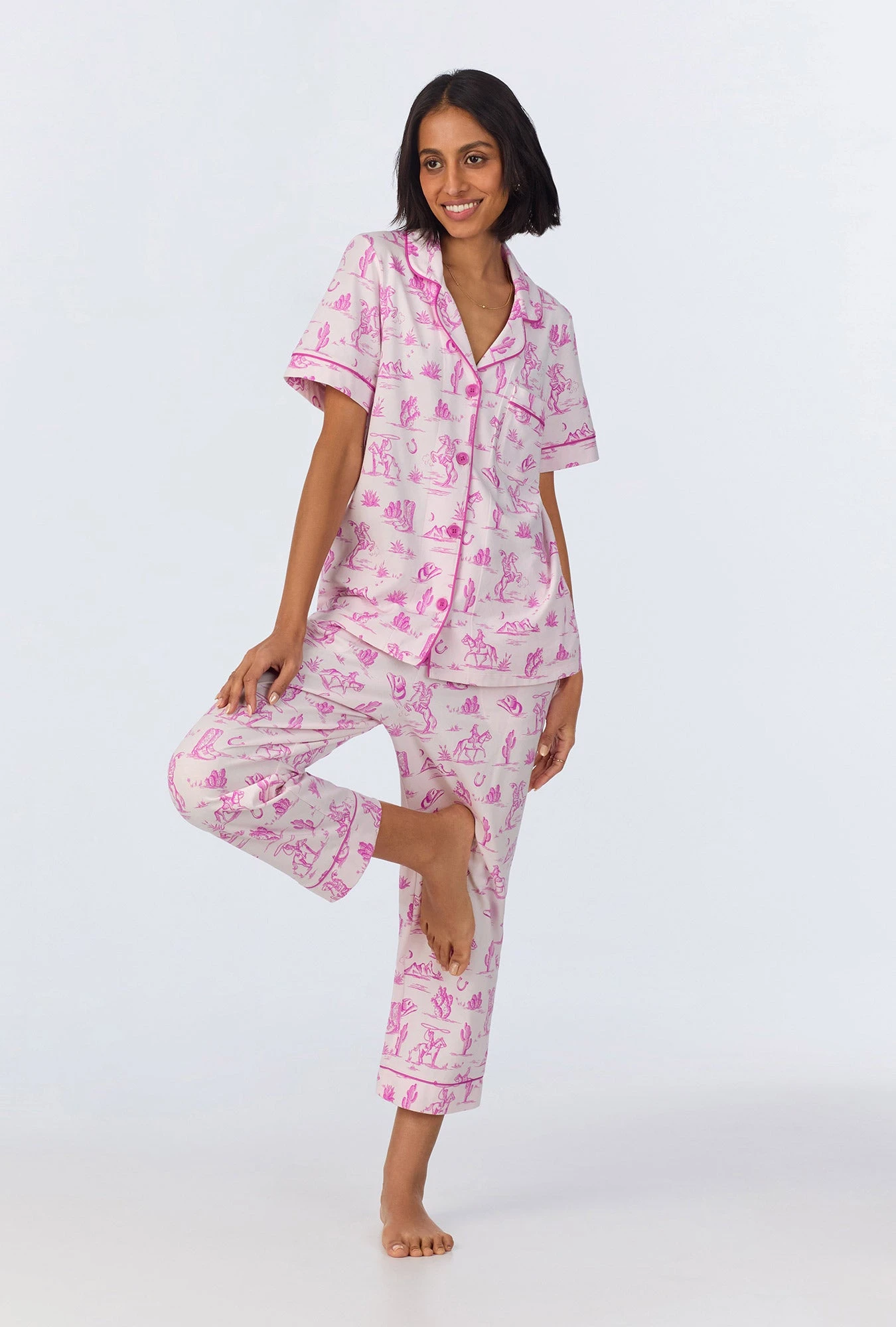 Cowgirl Toile Short Sleeve Classic Stretch Jersey Cropped PJ Set 2 Cowgirl Toile Short Sleeve Classic Stretch Jersey Cropped PJ Set - Image 2