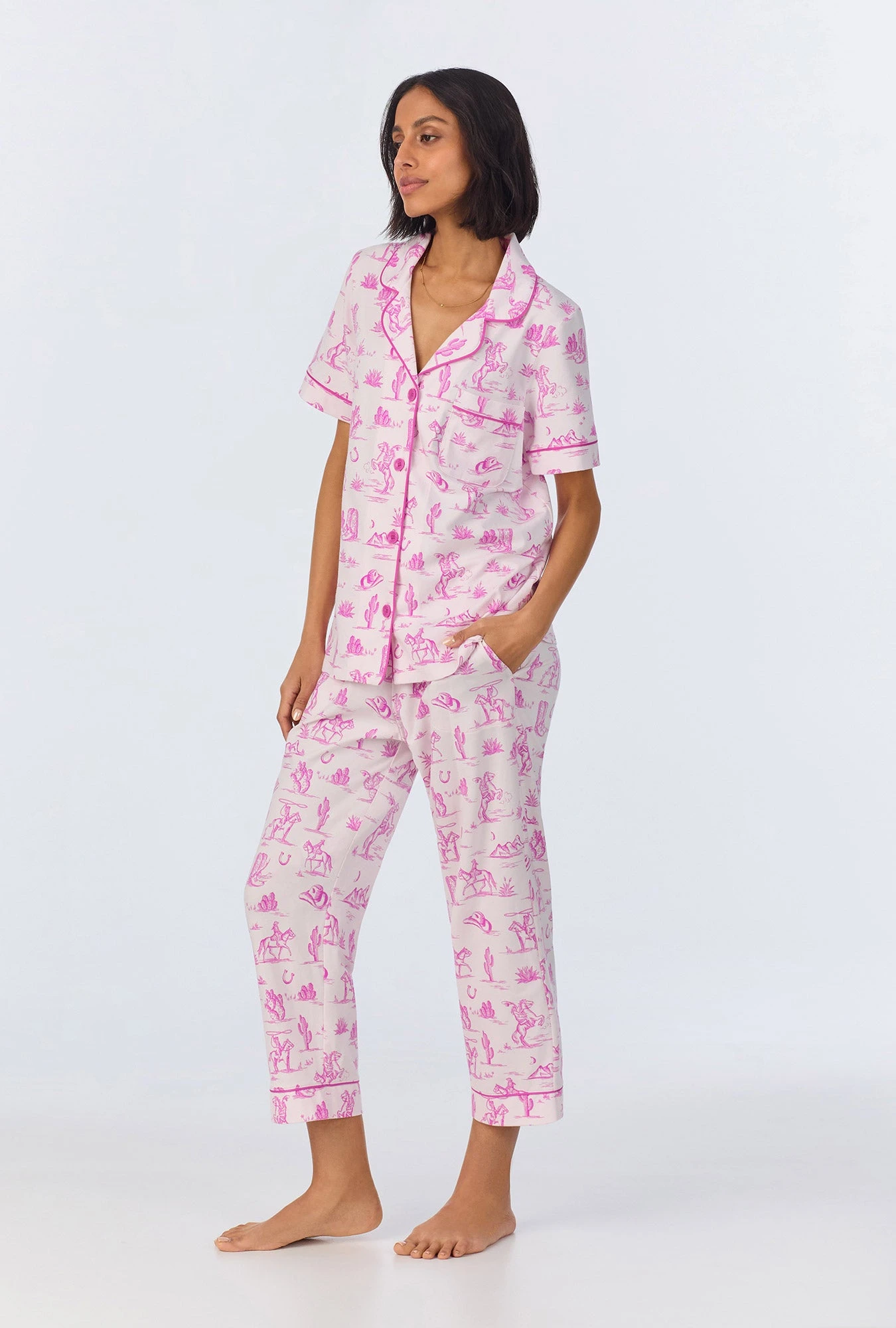 Cowgirl Toile Short Sleeve Classic Stretch Jersey Cropped PJ Set 3 Cowgirl Toile Short Sleeve Classic Stretch Jersey Cropped PJ Set - Image 3