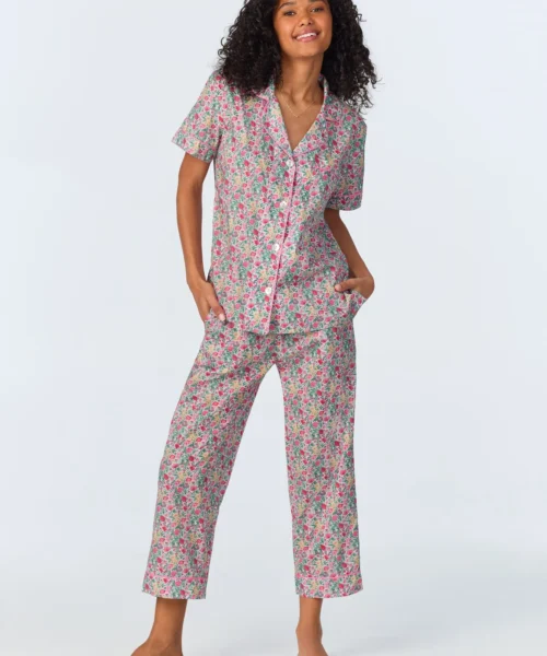 Florence May Short Sleeve Classic Woven Cotton Tana Lawn Cropped PJ Set Made With Liberty Fabrics