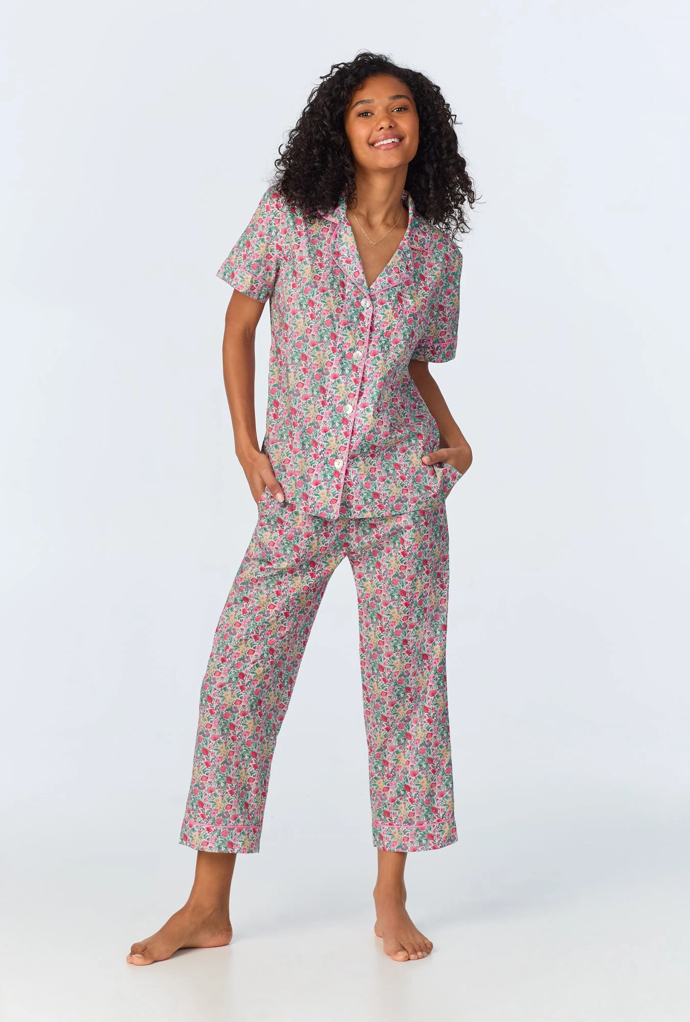 Florence May Short Sleeve Classic Woven Cotton Tana Lawn Cropped PJ Set Made With Liberty Fabrics 1 Florence May Short Sleeve Classic Woven Cotton Tana Lawn Cropped PJ Set Made With Liberty Fabrics
