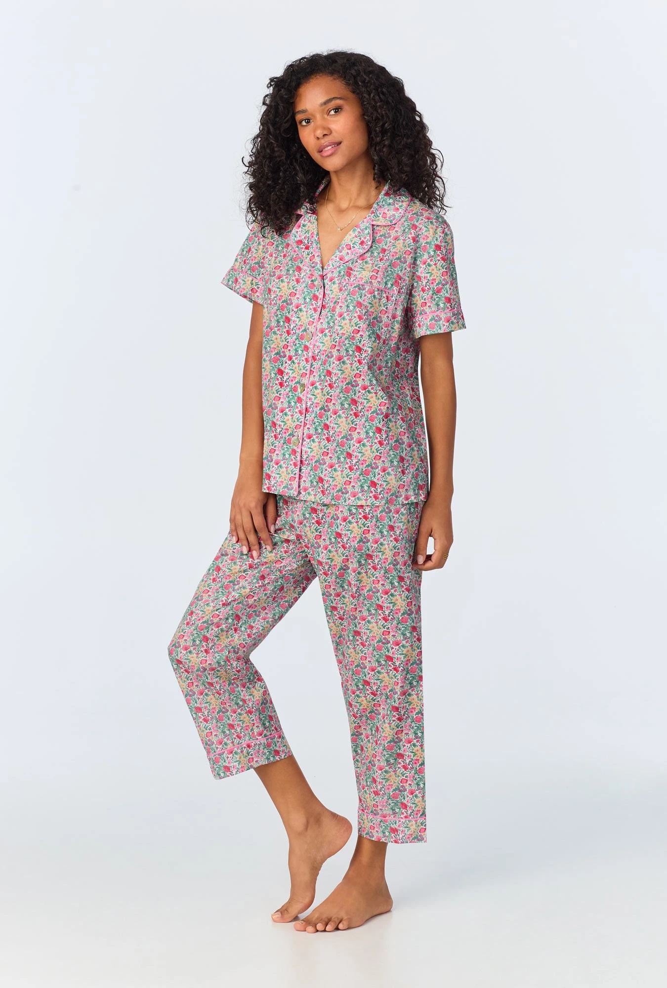 Florence May Short Sleeve Classic Woven Cotton Tana Lawn Cropped PJ Set Made With Liberty Fabrics 2 Florence May Short Sleeve Classic Woven Cotton Tana Lawn Cropped PJ Set Made With Liberty Fabrics - Image 2