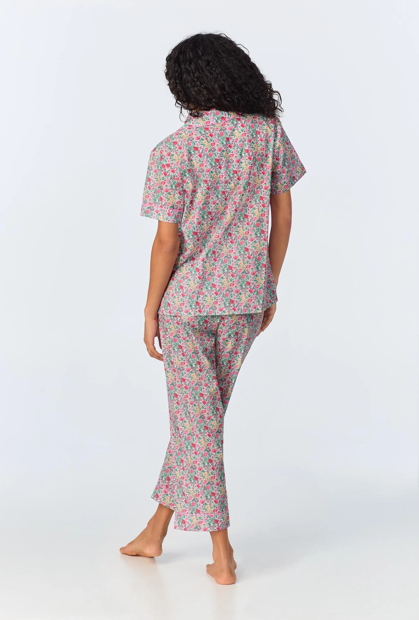 Florence May Short Sleeve Classic Woven Cotton Tana Lawn Cropped PJ Set Made With Liberty Fabrics 3 Florence May Short Sleeve Classic Woven Cotton Tana Lawn Cropped PJ Set Made With Liberty Fabrics - Image 3