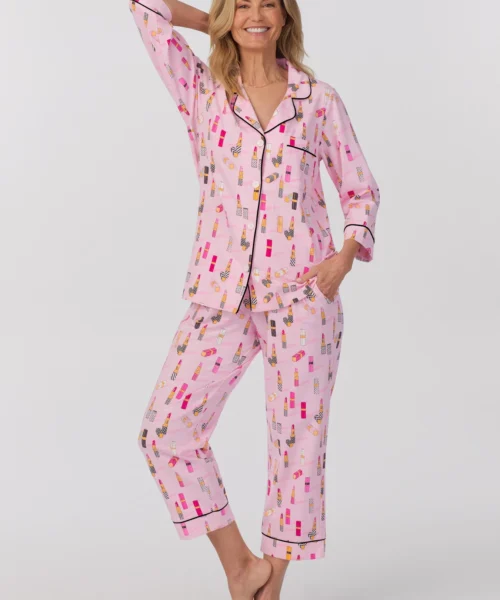 Pretty In Pink 3/4 Sleeve Classic Stretch Jersey Cropped PJ Set