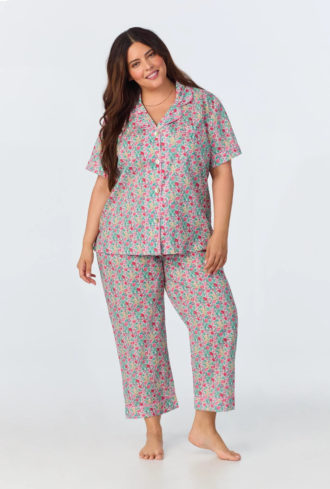 Florence May Short Sleeve Classic Woven Cotton Tana Lawn Cropped PJ Set Made With Liberty Fabrics 4 Florence May Short Sleeve Classic Woven Cotton Tana Lawn Cropped PJ Set Made With Liberty Fabrics - Image 4