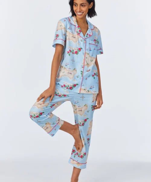 Ciao Capri Short Sleeve Classic Woven Cotton Poplin Cropped PJ Set