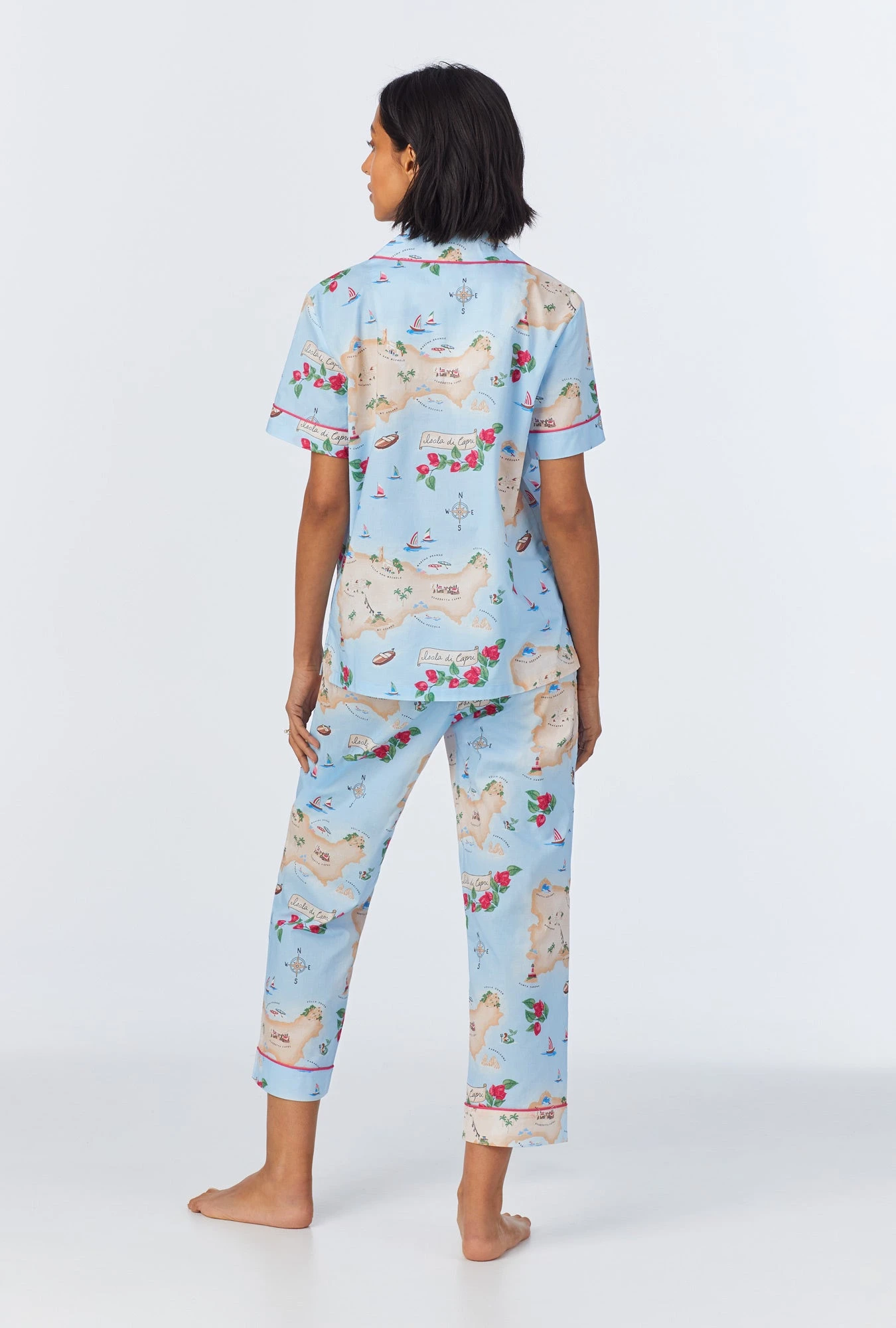 Ciao Capri Short Sleeve Classic Woven Cotton Poplin Cropped PJ Set 3 Ciao Capri Short Sleeve Classic Woven Cotton Poplin Cropped PJ Set - Image 3