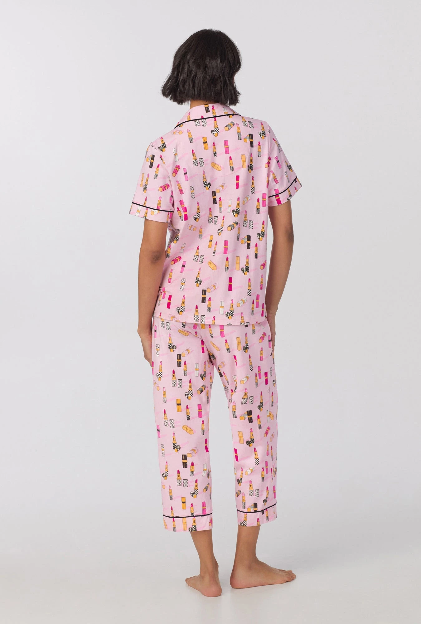 Pretty In Pink Short Sleeve Classic Stretch Jersey Cropped PJ Set 3 Pretty In Pink Short Sleeve Classic Stretch Jersey Cropped PJ Set - Image 3