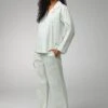 Mint 3D Stripe Long Sleeve Classic Woven Cotton Sateen PJ Set