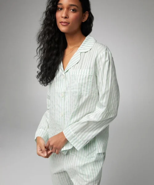 Mint 3D Stripe Long Sleeve Classic Woven Cotton Sateen PJ Set -Bedheadpjs Pajama Shop 34 BH2927121 6452B MINT 3D STRIPE 1273 DETAIL