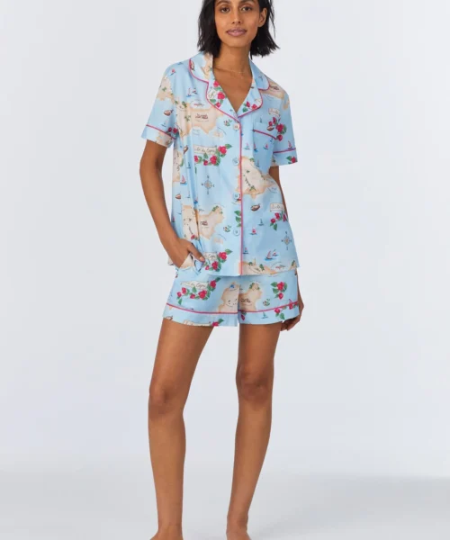 Ciao Capri Short Sleeve Classic Woven Cotton Poplin Shorty PJ Set