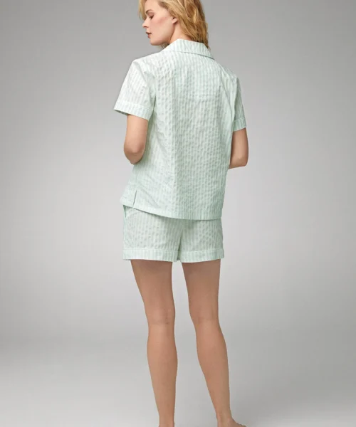 Mint 3D Stripe Short Sleeve Classic Woven Cotton Sateen Shorty PJ Set -Bedheadpjs Pajama Shop 35 BH2427121 6452B MINT 3D STRIPE 096 BACK