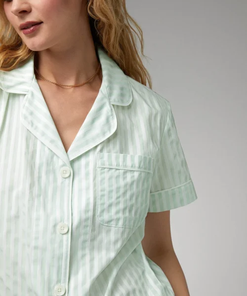 Mint 3D Stripe Short Sleeve Classic Woven Cotton Sateen Shorty PJ Set -Bedheadpjs Pajama Shop 35 BH2427121 6452B MINT 3D STRIPE 786 DETAIL