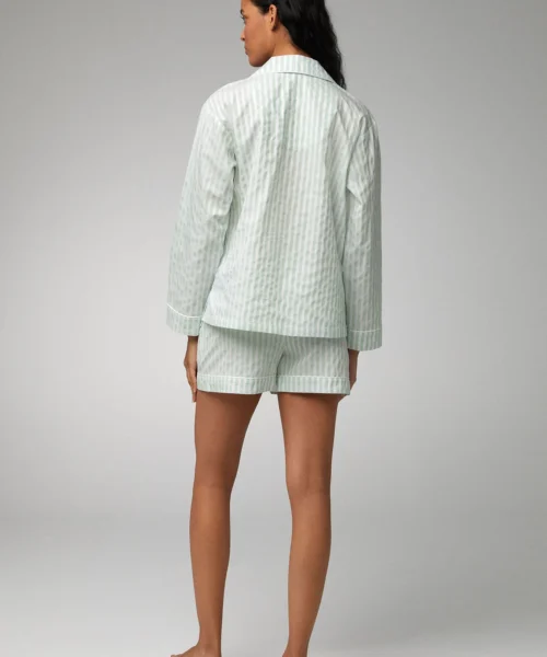 Mint 3D Stripe Long Sleeve Classic Woven Cotton Sateen Shorty PJ Set -Bedheadpjs Pajama Shop 36 BH2127121 6452B MINT 3D STRIPE 1302 BACK
