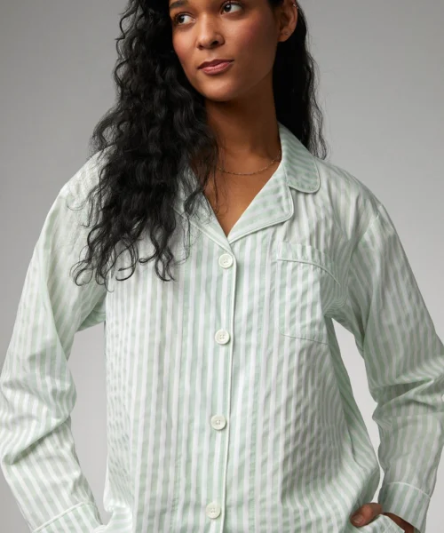 Mint 3D Stripe Long Sleeve Classic Woven Cotton Sateen Shorty PJ Set -Bedheadpjs Pajama Shop 36 BH2127121 6452B MINT 3D STRIPE 1321 DETAIL 2