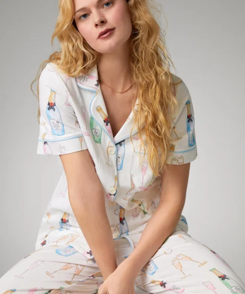 Champagne Wedding Short Sleeve Classic Stretch Jersey Cropped PJ Set