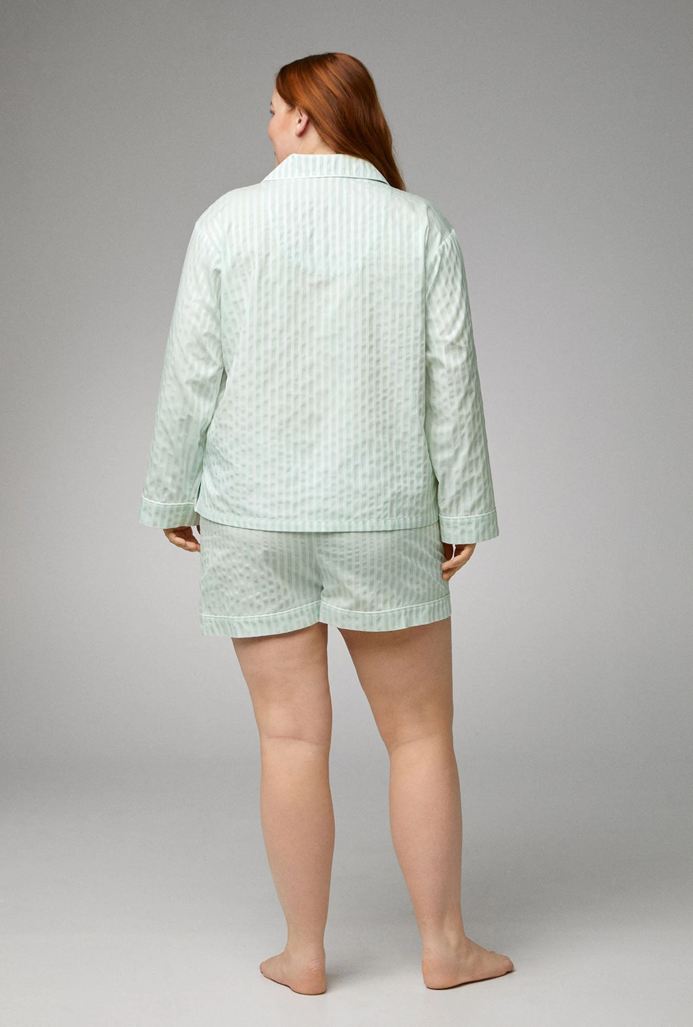 Mint 3D Stripe Long Sleeve Classic Woven Cotton Sateen Shorty PJ Set - Image 6