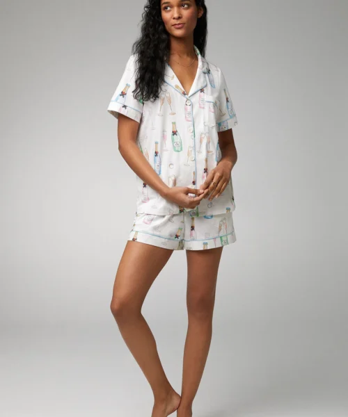 Champagne Wedding Short Sleeve Classic Shorty Stretch Jersey PJ Set