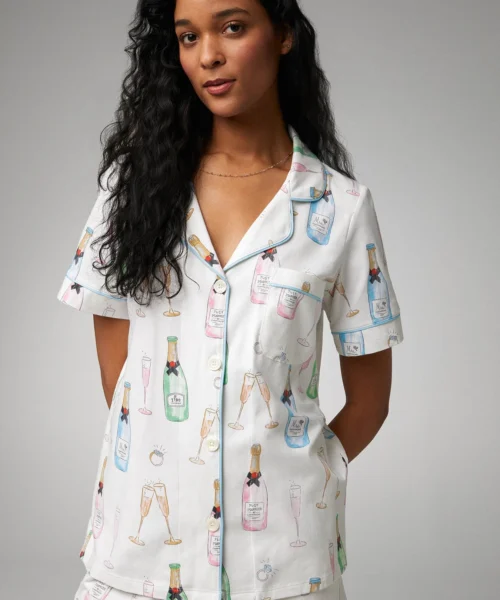 Champagne Wedding Short Sleeve Classic Shorty Stretch Jersey PJ Set -Bedheadpjs Pajama Shop 38 BH2427101 5083B CHAMPAGNE WEDDING 1373 DETAIL 1