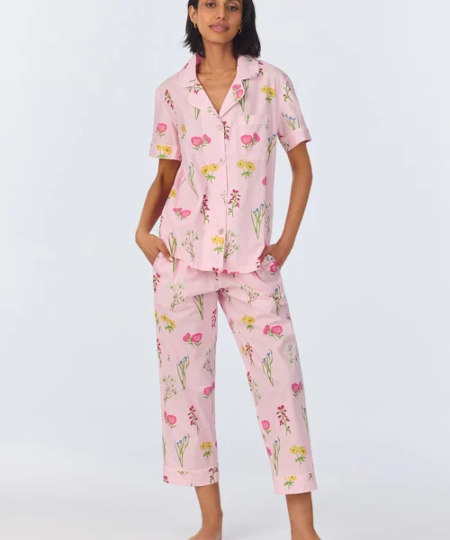 Western Wildflowers Short Sleeve Classic Woven Cotton Poplin Cropped PJ Set