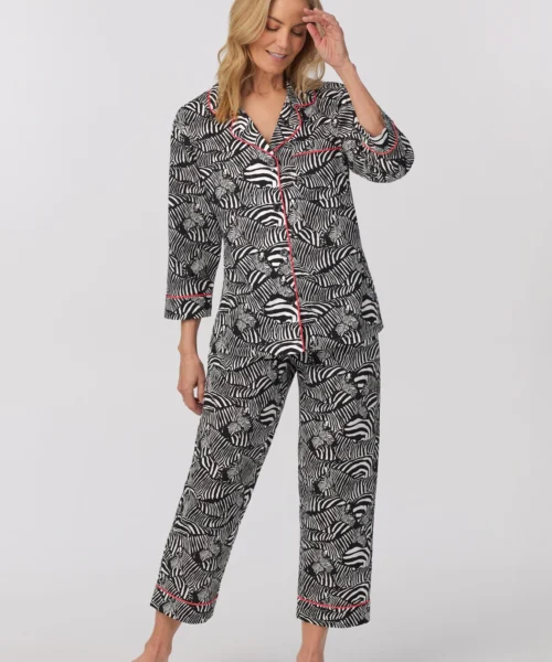 Bedhead X Trina Turk Zebra Safari 3/4 Sleeve Classic Woven Cotton Cropped PJ Set
