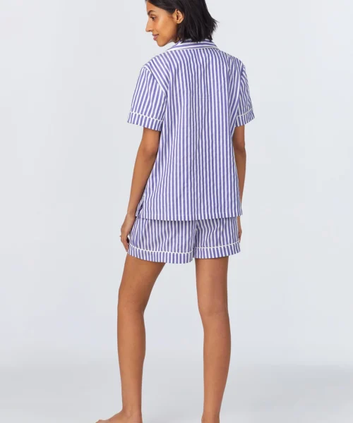 Navy 3D Stripe Short Sleeve Classic Woven Cotton Sateen Shorty PJ Set -Bedheadpjs Pajama Shop 39 BH240101 1240B NAVY 3D STRIPE 3