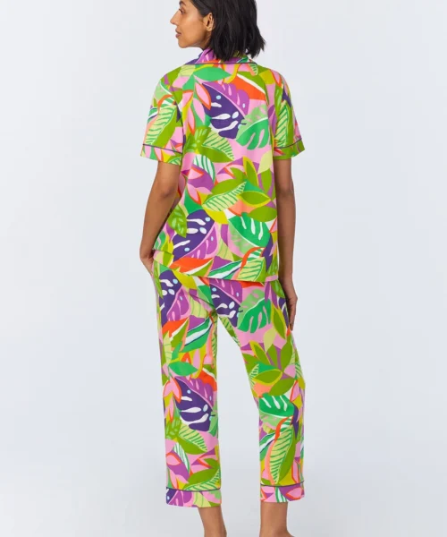 BedHead X Trina Turk Jungle Leaves Short Sleeve Classic Cropped Stretch Jersey PJ Set -Bedheadpjs Pajama Shop 40 BH270110 1267B JUNGLE LEAVES 054 3