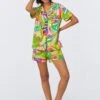 BedHead X Trina Turk Jungle Leaves Short Sleeve Classic Shorty Stretch Jersey PJ Set