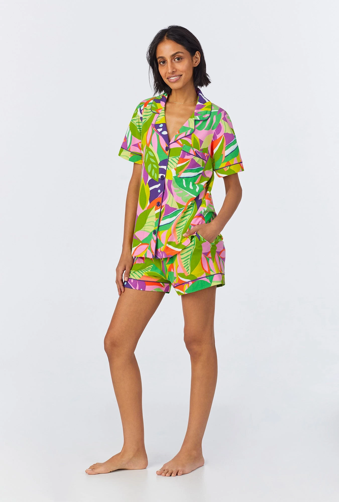BedHead X Trina Turk Jungle Leaves Short Sleeve Classic Shorty Stretch Jersey PJ Set 2 BedHead X Trina Turk Jungle Leaves Short Sleeve Classic Shorty Stretch Jersey PJ Set - Image 2