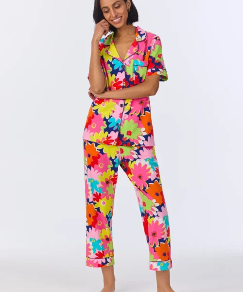 BedHead X Trina Turk Pop Floral Short Sleeve Classic Cropped Stretch Jersey PJ Set