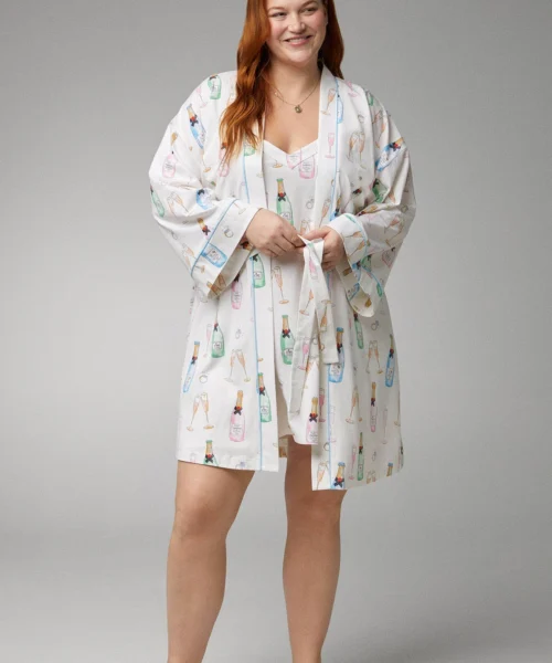 Champagne Wedding Banded Collar Stretch Jersey Robe -Bedheadpjs Pajama Shop 41 BH4427101 5083B CHAMPAGNE WEDDING 1125 FRONT 1