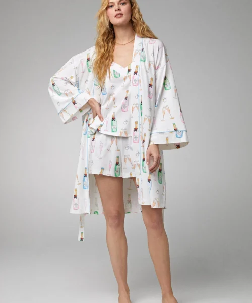 Champagne Wedding Banded Collar Stretch Jersey Robe