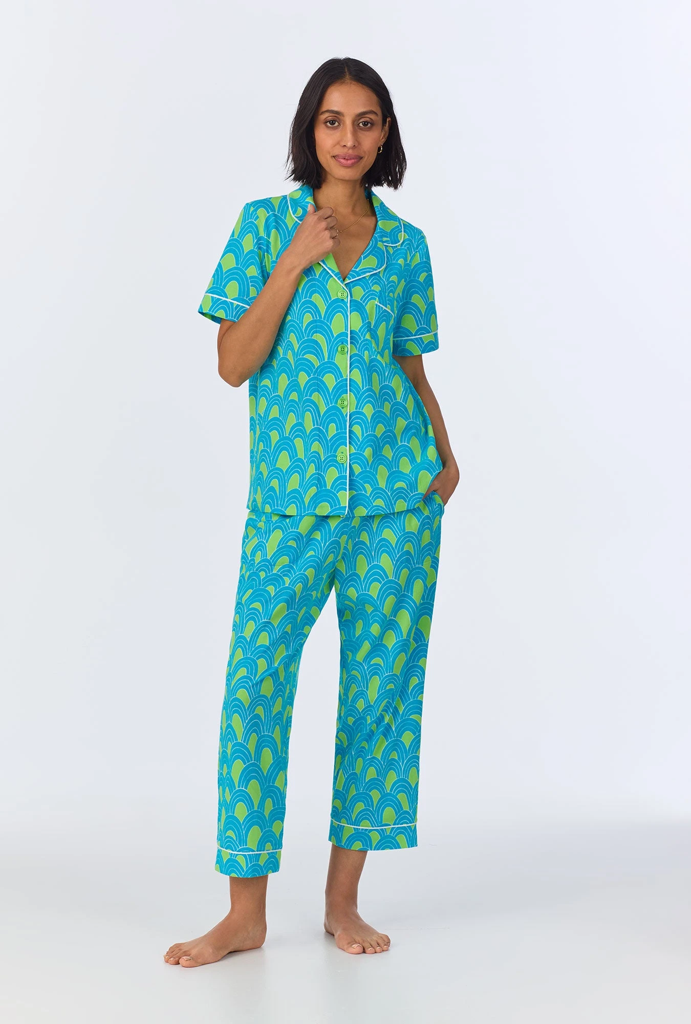 BedHead X Trina Turk Geo Arches Short Sleeve Classic Cropped Stretch Jersey PJ Set 1 BedHead X Trina Turk Geo Arches Short Sleeve Classic Cropped Stretch Jersey PJ Set