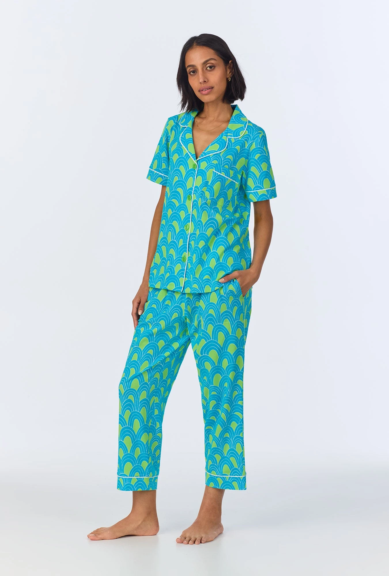 BedHead X Trina Turk Geo Arches Short Sleeve Classic Cropped Stretch Jersey PJ Set 2 BedHead X Trina Turk Geo Arches Short Sleeve Classic Cropped Stretch Jersey PJ Set - Image 2