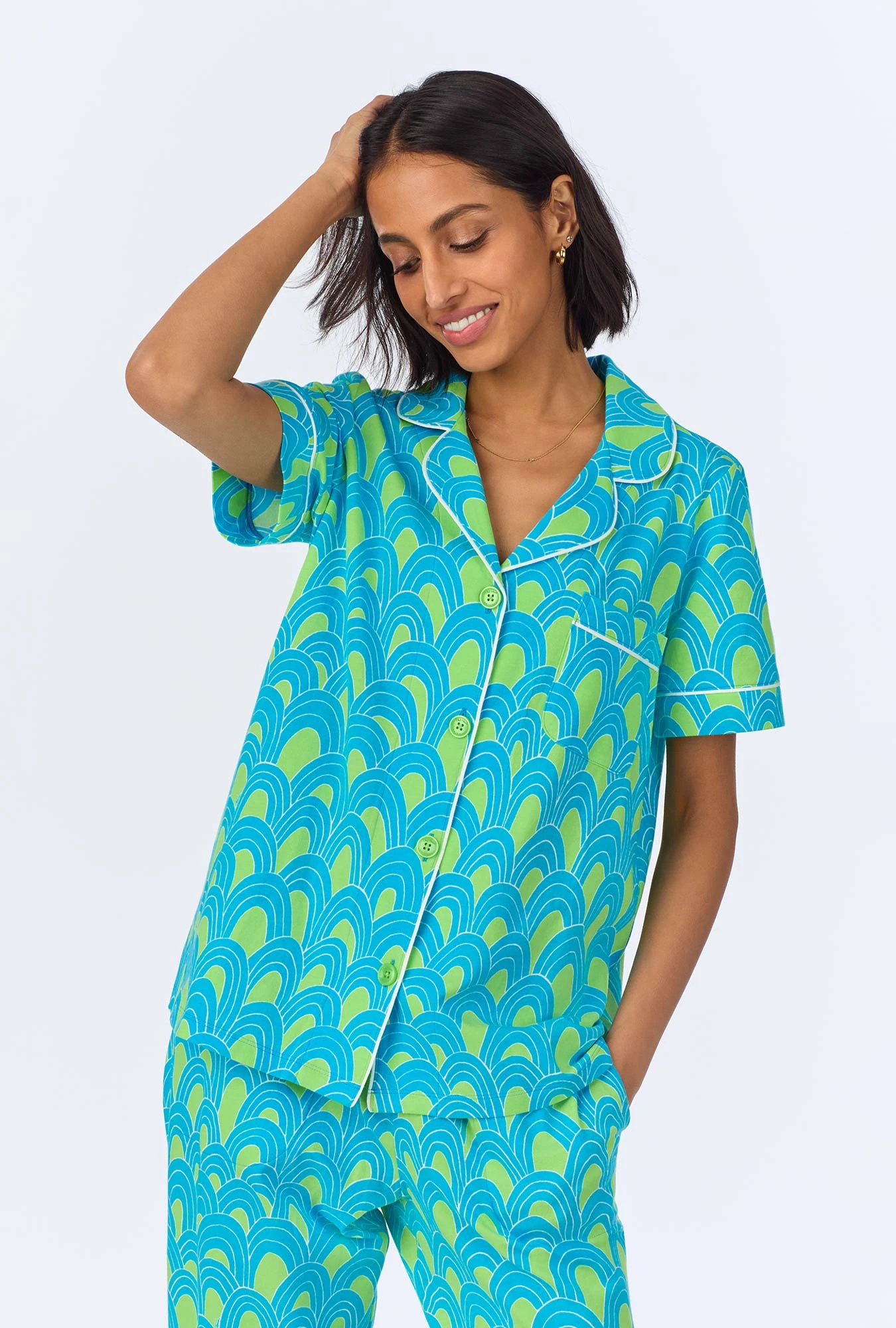 BedHead X Trina Turk Geo Arches Short Sleeve Classic Cropped Stretch Jersey PJ Set 4 BedHead X Trina Turk Geo Arches Short Sleeve Classic Cropped Stretch Jersey PJ Set - Image 4