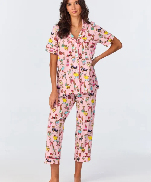 Bedhead X Bronwyn Newport Chic BoxersShort Sleeve Classic Stretch Jersey Cropped PJ Set