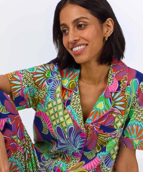 BedHead X Trina TurkZanzibar Short Sleeve Classic Cropped Stretch Jersey PJ Set -Bedheadpjs Pajama Shop 46 BH270112 1272B ZANZIBAR 1526 4