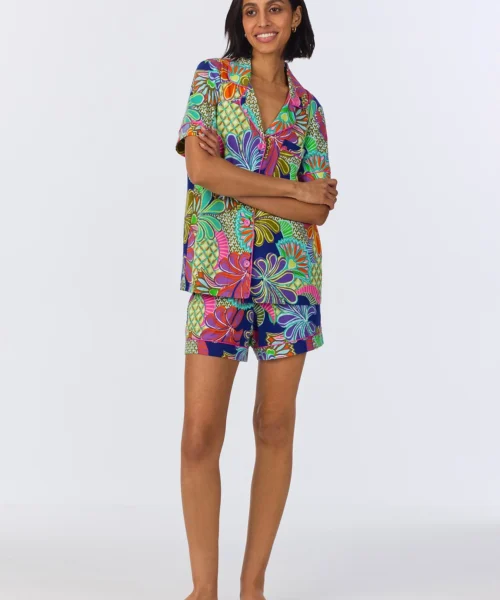 BedHead X Trina Turk Zanzibar Short Sleeve Classic Shorty Stretch Jersey PJ Set