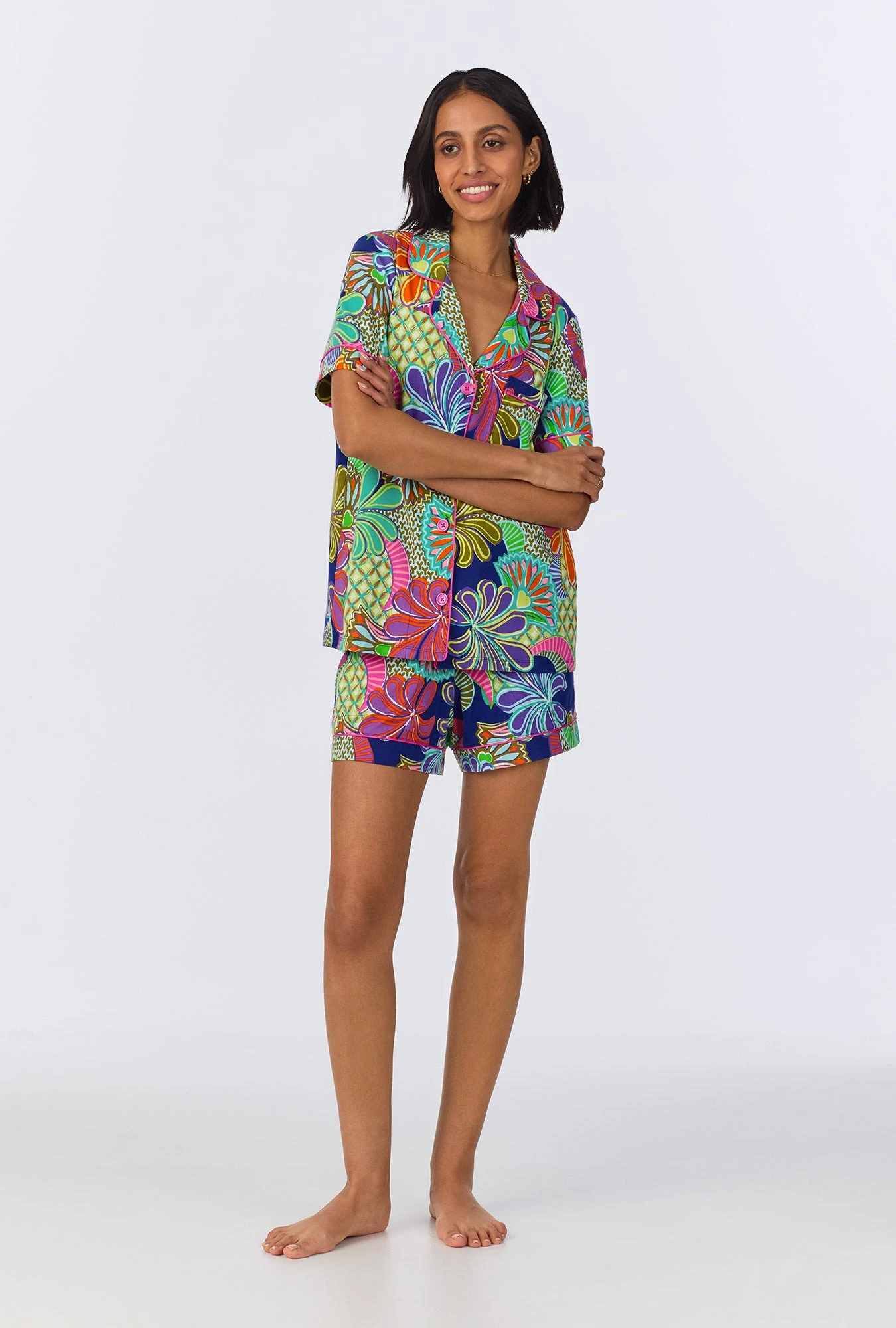 BedHead X Trina Turk Zanzibar Short Sleeve Classic Shorty Stretch Jersey PJ Set 1 BedHead X Trina Turk Zanzibar Short Sleeve Classic Shorty Stretch Jersey PJ Set