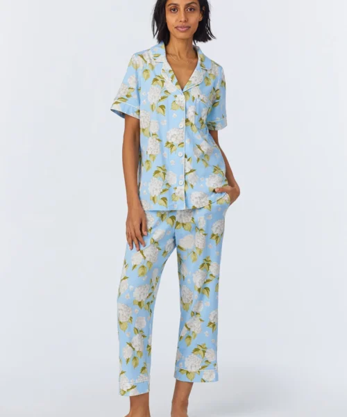 Blue Blossom Bliss Short Sleeve Classic Stretch Jersey Cropped PJ Set