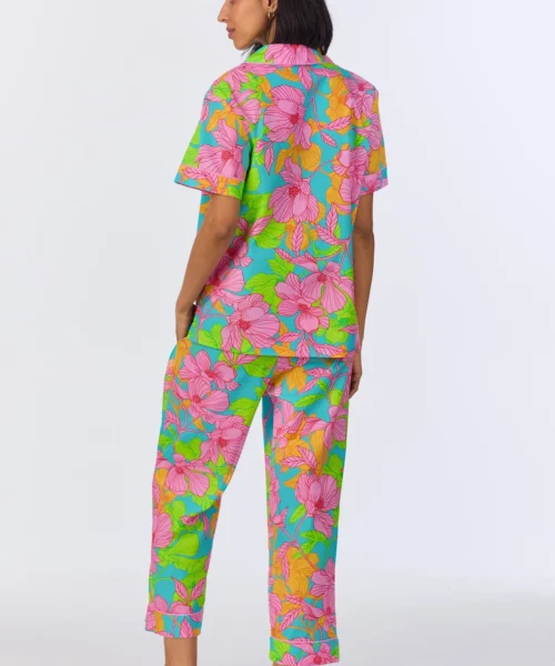 BedHead X Trina Turk Linear Floral Short Sleeve Classic Cropped Woven Cotton Poplin PJ Set -Bedheadpjs Pajama Shop 49 BH270113 1273B LINEAR FLORAL 1615 3