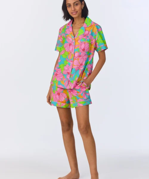 BedHead X Trina Turk Linear Floral Short Sleeve Classic Woven Cotton Poplin Shorty PJ Set -Bedheadpjs Pajama Shop 50 BH240113 1273B LINEAR FLORAL 3